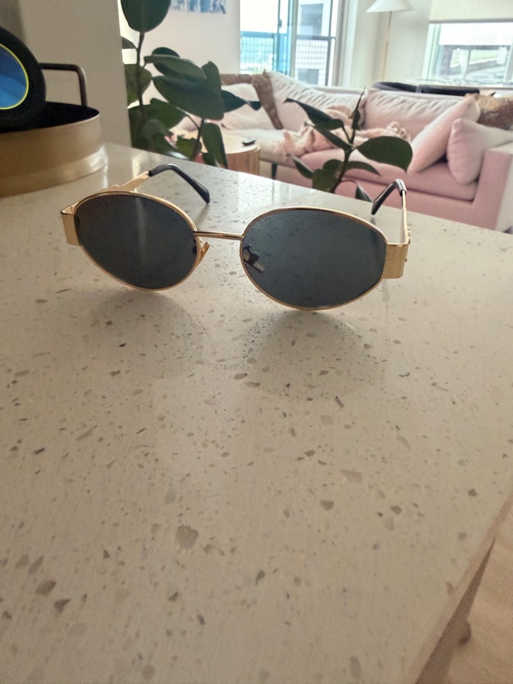 Celine Gold Frame Oval Sunglasses with Dark Lenses
